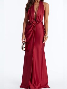 Gloria Draped Satin Gown - Red